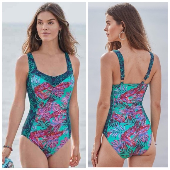 •SUNDANCE• NWT Tropical Print Kailani Ruched One Piece Swimsuit Size Small - Picture 1 of 12